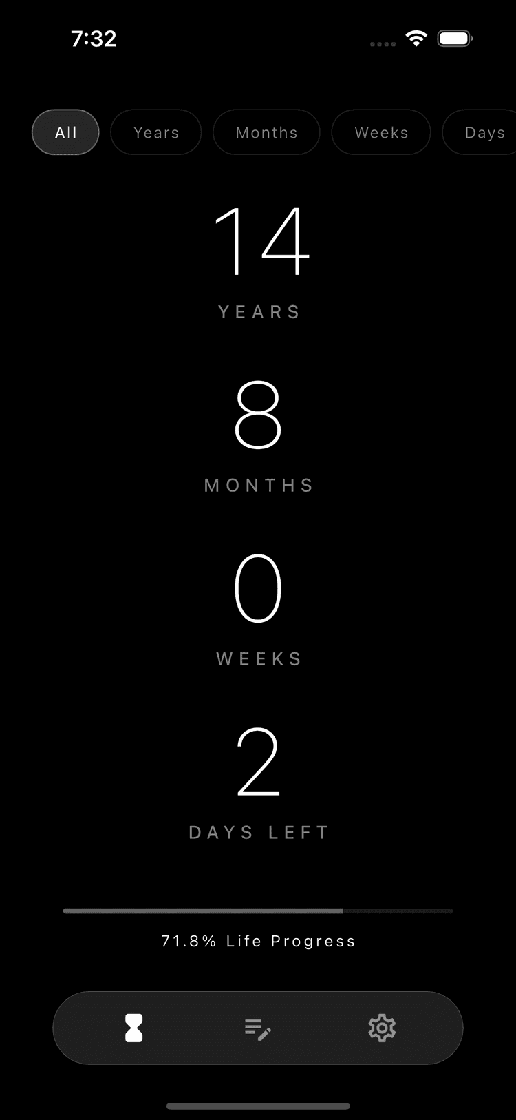 Memento Mori countdown screen